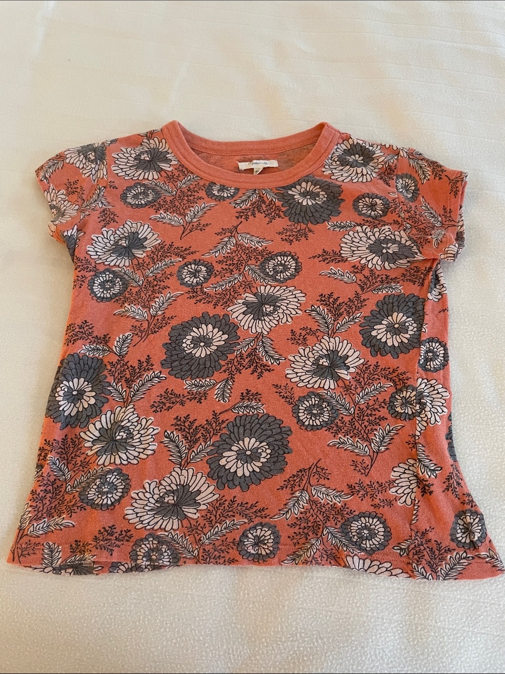 Madewell Coral Floral Crewneck Tee